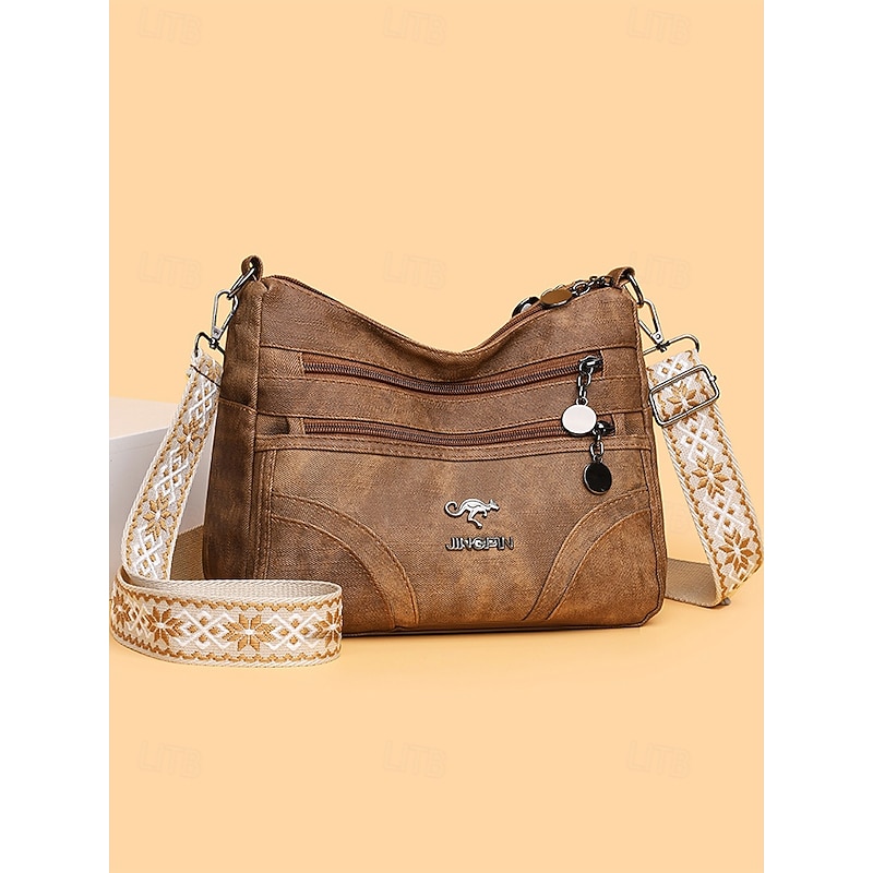 Women's Brown Faux Leather Crossbody Bag with Multiple Zipper Pockets, Vintage Casual Shoulder Handbag, Lightweight Messenger Purse for Daily Use, Travel & Shopping2