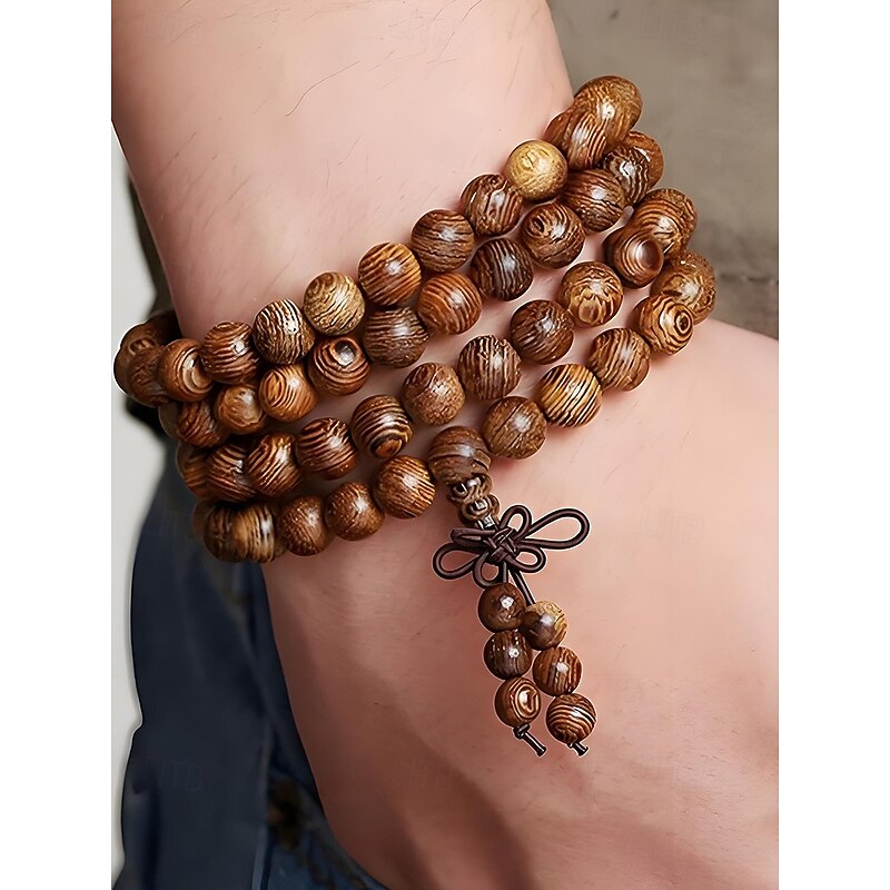 Men's Wooden Bead Bracelet Multi-Layer Wrap, Vintage Prayer Mala Wristband, Multiple Colors Fashion Jewelry, Unique Christmas Gift for Daily Wear & Parties3