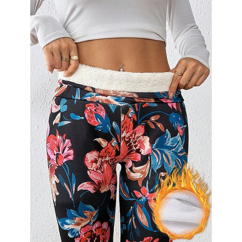 Christmas Women's Leggings Cozy Leggings Vacation Vintage Fashion Full Length High WaistPants Graphic Printing Fleece Thermal Warm Comfy Stretchy Formal Outdoor Vacation Red Blue Fall Winter Slim4