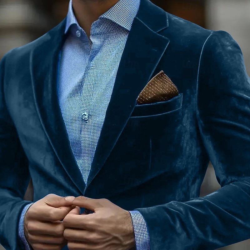 Men's Velvet Blazer Daily Daily Fall Winter Velvet Solid Color Classic Single Breasted One-button Blazer Red Blue Green2
