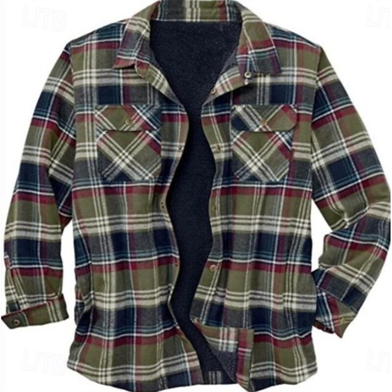 Men's Plaid Flannel Shirt Overshirt Long Sleeve Shirt Turndown Street Daily Print Light Yellow Red+Grey+Black Black+Dark Grey+Navy Blue Blue Orange Button-Down Clothing Apparel Fashion Casual4