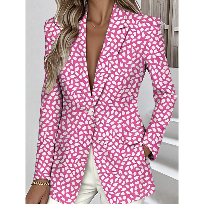 Women's Blazer Warm Pocket Buttons Fashion Daily Casual Geometric Formal Casual Regular Notch Lapel Regular Fit Long Sleeve Outerwear Yellow Pink Blue Spring Fall