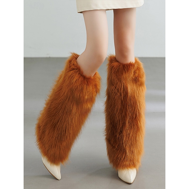 Women's Faux Fur Leg Warmers, Fluffy Knee High Boot Covers, Stylish Winter Party Costume Accessories, Christmas & Holiday Outfits