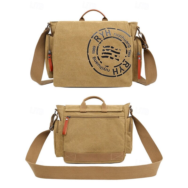 Men's Canvas Messenger Bag with Large Capacity, Vintage Crossbody Shoulder Satchel for Laptop, Books and Travel4
