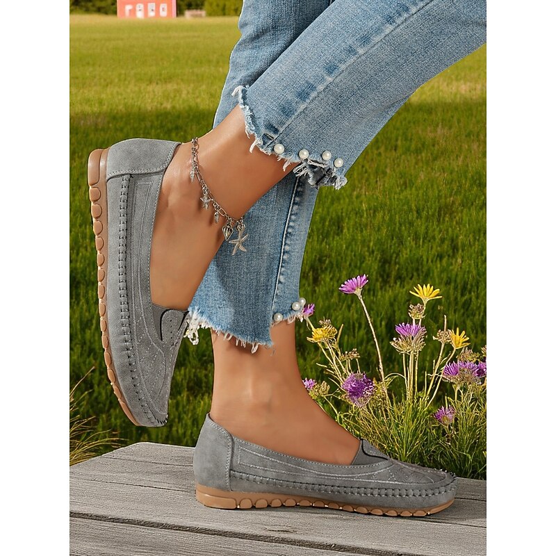 Women's Gray Moccasin Loafers with Non-Slip Sole, Casual Comfort Driving Shoes for Everyday Wear & Travel3