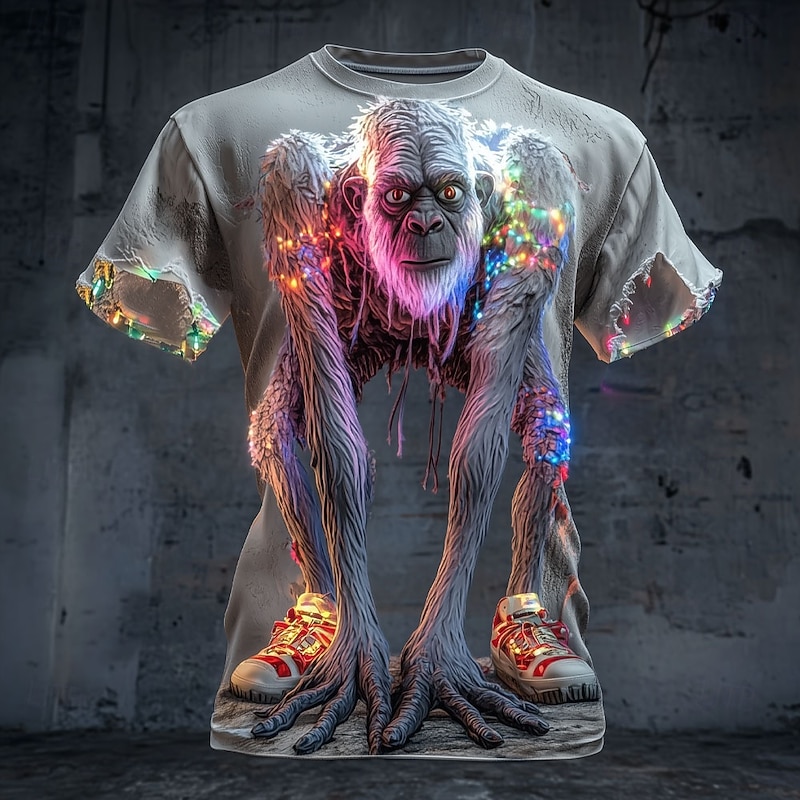 Christmas Men's Santa Claus 3D Bigfoot T Shirt Short Sleeve T shirt 3D Print Crew Neck Shirt Daily Designer Artistic Vacation Party Street Red Blue Dark Gray All Seasons Clothing Apparel S M L XL XXL
