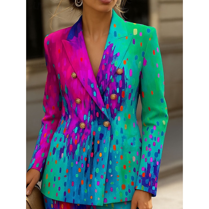 Women's Blazer Windproof Warm Buttons Formal Floral Casual Holiday Going out Casual Daily Regular Notch Lapel Regular Fit Long Sleeve Outerwear Yellow Blue Purple Spring Fall3