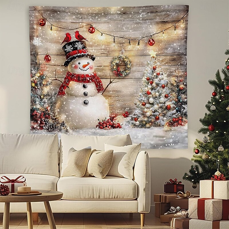 Christmas Tapestry Banners Blanket Snowman Winter Wonderland Cozy Party Living Room Dorm Shooting Backgrounds Yard Gift Home Decor3