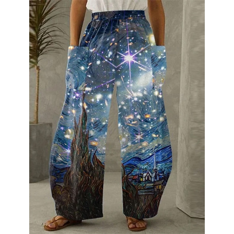 Women's Wide Leg Chinos Pants Trousers Vacation Vintage Ethnic Style Full Length High Waist Graphic Abstract Pocket Elastic Waistband Print Comfy Breathability Inelastic Vacation Casual Daily Black2