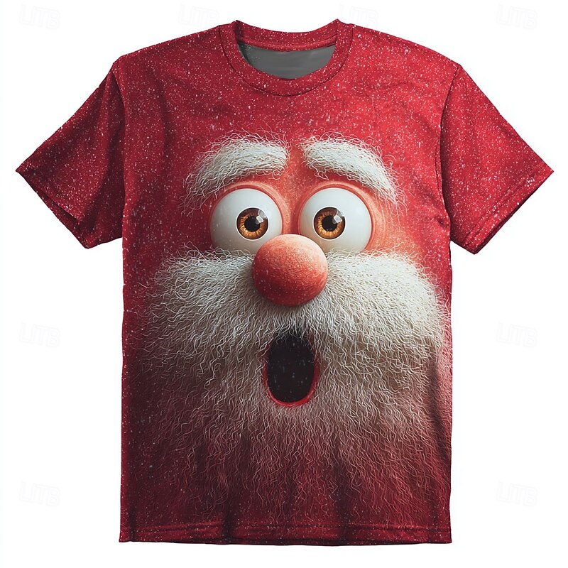 Christmas Men's Santa Claus 3D Cartoon T Shirt Short Sleeve T shirt 3D Print Crew Neck Shirt Daily Designer Artistic Vacation Party Street Light Blue Red Red 2 All Seasons Clothing Apparel S M L XL3