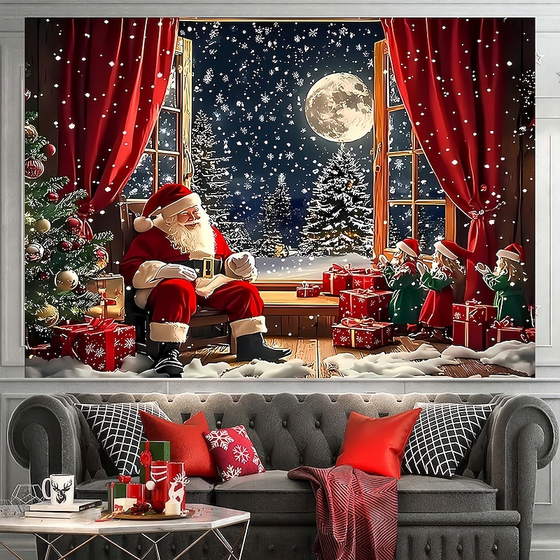 Christmas Tapestry Banners Blanket Santa Claus Cozy Party Living Room Dorm Shooting Backgrounds Yard Gift Home Decor2