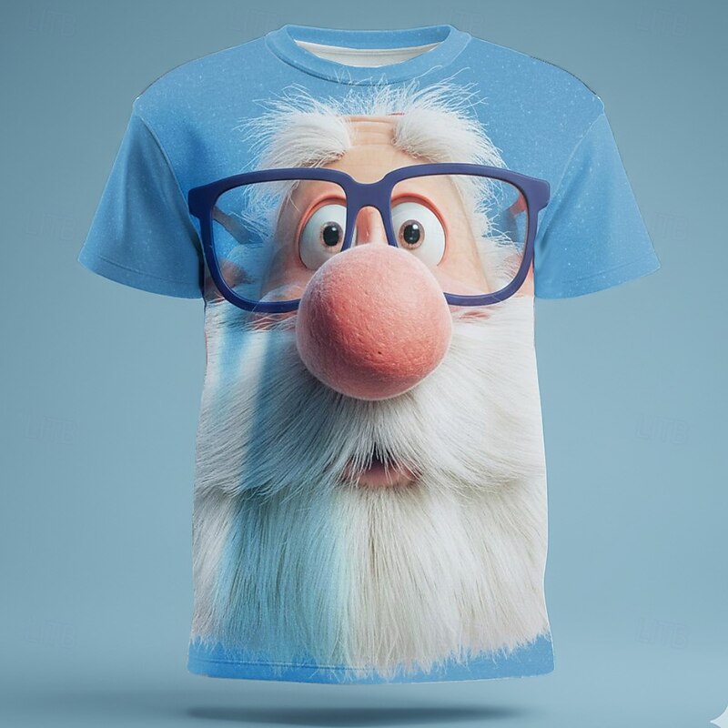 Christmas Men's Santa Claus 3D Cartoon T Shirt Short Sleeve T shirt 3D Print Crew Neck Shirt Daily Designer Artistic Vacation Party Street Pink Blue Purple All Seasons Clothing Apparel S M L XL XXL