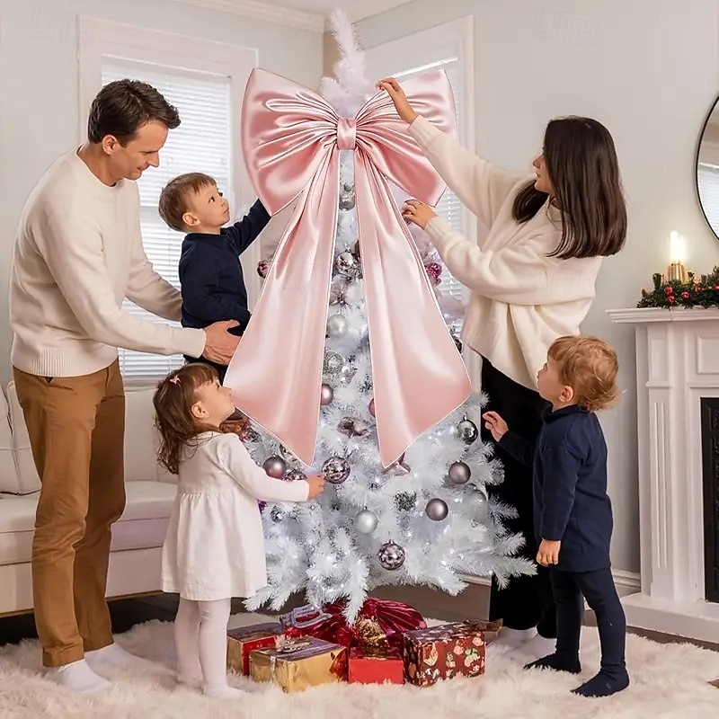 Large Pink Christmas Ribbon Bows Ornaments Xmas Tree Decorations 24x40 Inch Ribbon Bow for Coquette Room, Birthday, Wall Hanging, Ballet Girl, and Holiday Decor3