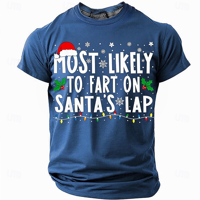 Christmas 'Fart on Santa's Lap' Funny Men's Short Sleeve Crewneck T-Shirt, Ugly Xmas Party Graphic Tee, Gag Gift for Husband or Buddy2
