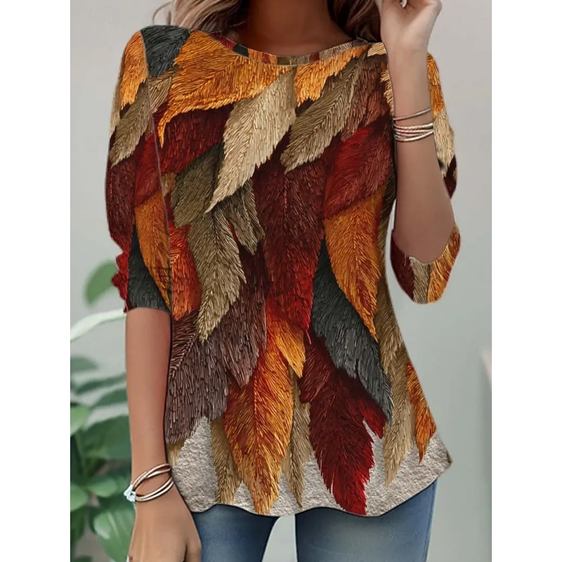 Women's T Shirt Graphic Plants Vintage Fashion Stylish Long Sleeve Crew Neck Round Neck Regular Tops Daily Weekend Print Black Yellow Orange Summer Spring Fall3