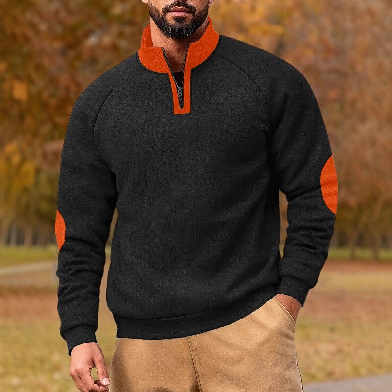 Men's Sweatshirt Pullover Quarter Zip Sweatshirt Apricot Black Navy Blue Khaki Light Grey Standing Collar Plain Patchwork Color Block Sports & Outdoor Casual Daily Streetwear Cool Sportswear Spring3