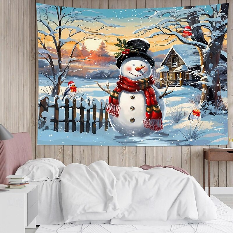 Christmas Tapestry Banners Blanket Snowman Winter Wonderland 3D Cozy Party Living Room Dorm Shooting Backgrounds Yard Gift Home Decor2