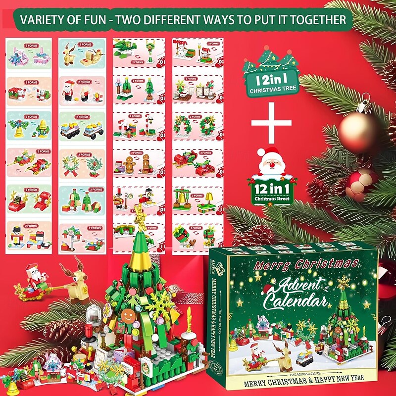 Christmas Advent Calendar Building Blocks for Kids Xmas Countdown Gift, 2025 Christmas Tree Building Toy Set with Warm Lights, 24 Days Countdown Holiday Calendar, 24-in-1 Creative Brick Set for Kids & Adults4