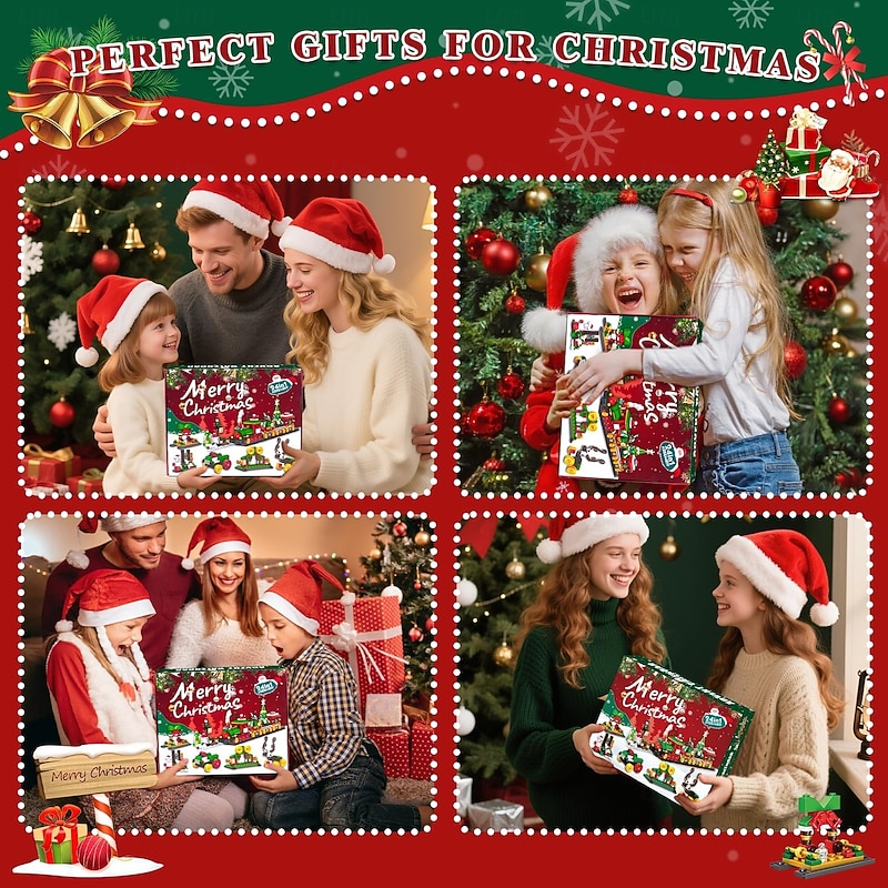 Christmas Building Blocks Advent Calendar Gift Box, 24 Days Countdown DIY Blind Box with Christmas Tree Blocks, Holiday Educational Toys for Kids Boys Girls2