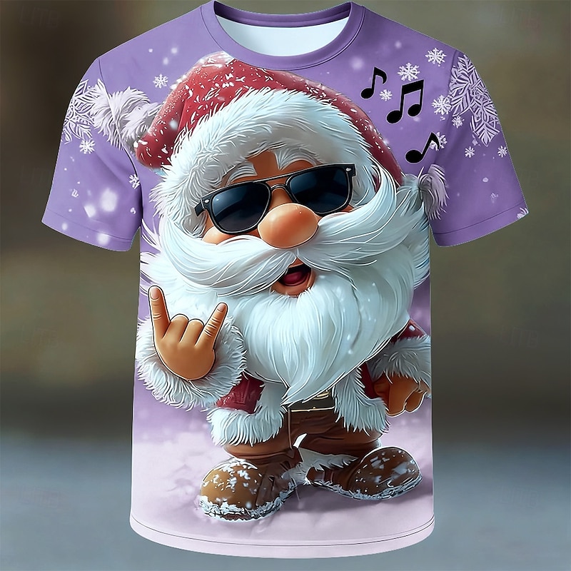 Christmas Men's Santa Claus T Shirt Short Sleeve T shirt 3D Print Crew Neck Shirt Daily Designer Artistic Vacation Party Street Light Blue Red Purple All Seasons Clothing Apparel S M L XL XXL XXXL