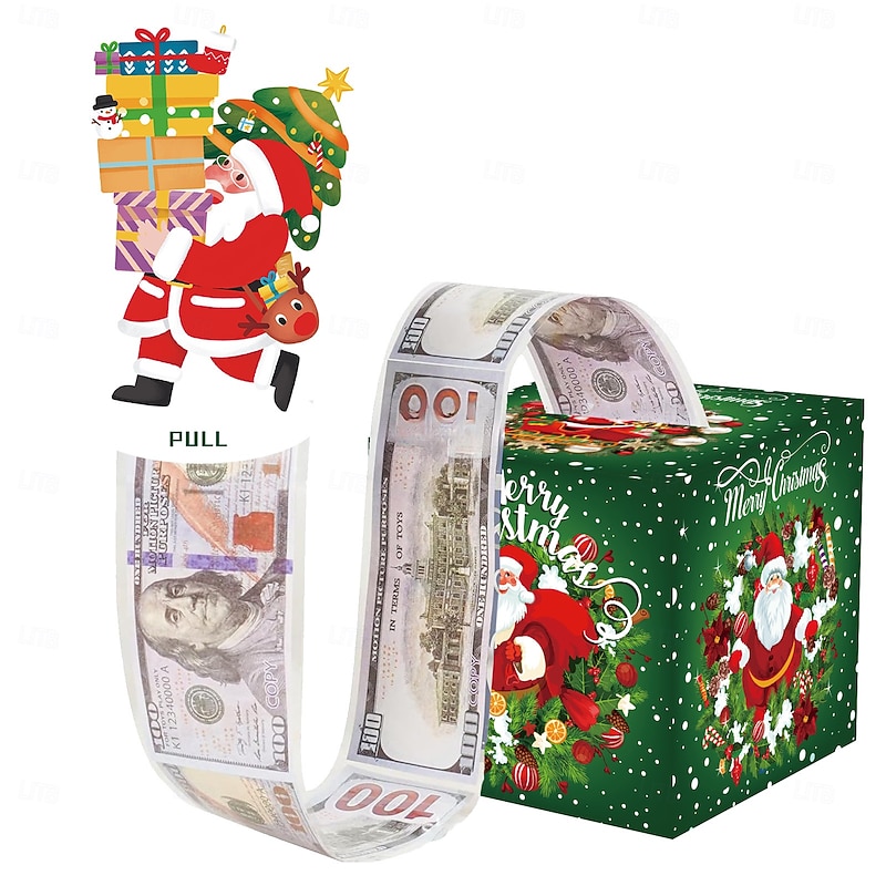 Christmas Surprise Gift Money Box, Cartoon Laminated Pull-Out Cash Box, Fun Holiday Xmas Gift for Kids and Adults
