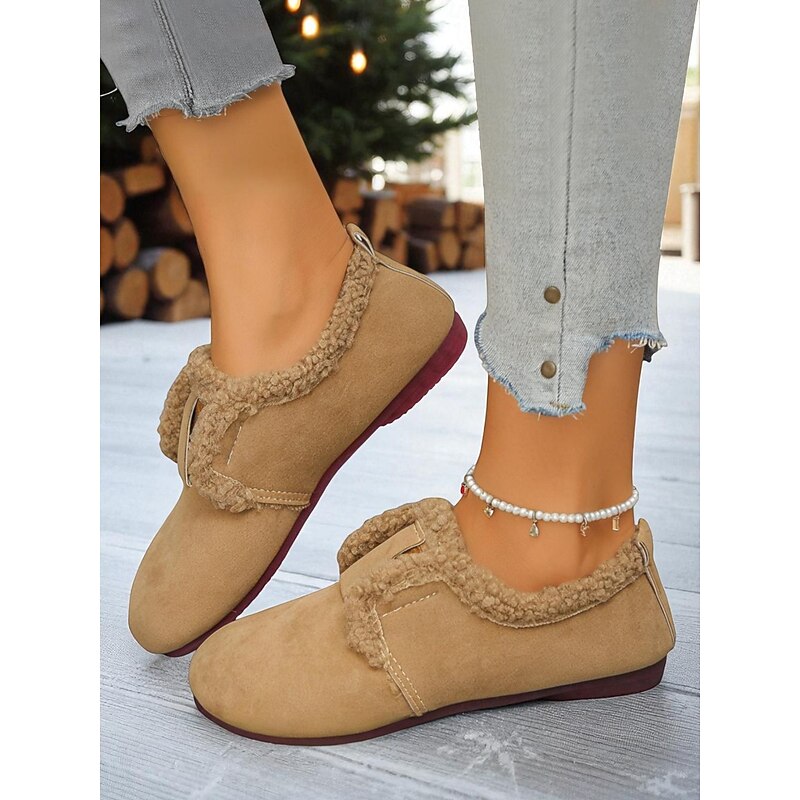 Women's Wide Width Fleece Lined Slip-On Shoes, Cozy Warm Shoes with Elastic Band, Winter Indoor Footwear for Fall Winter Casual Wear3
