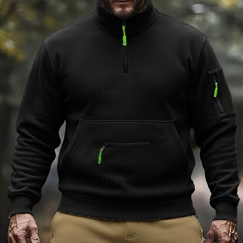 Men's Sweatshirt Quarter Zip Sweatshirt Black Navy Blue Khaki Light Grey Dark Gray Standing Collar Plain Pocket Sports & Outdoor Daily Holiday Polyester Streetwear Basic Casual Spring Fall Clothing4