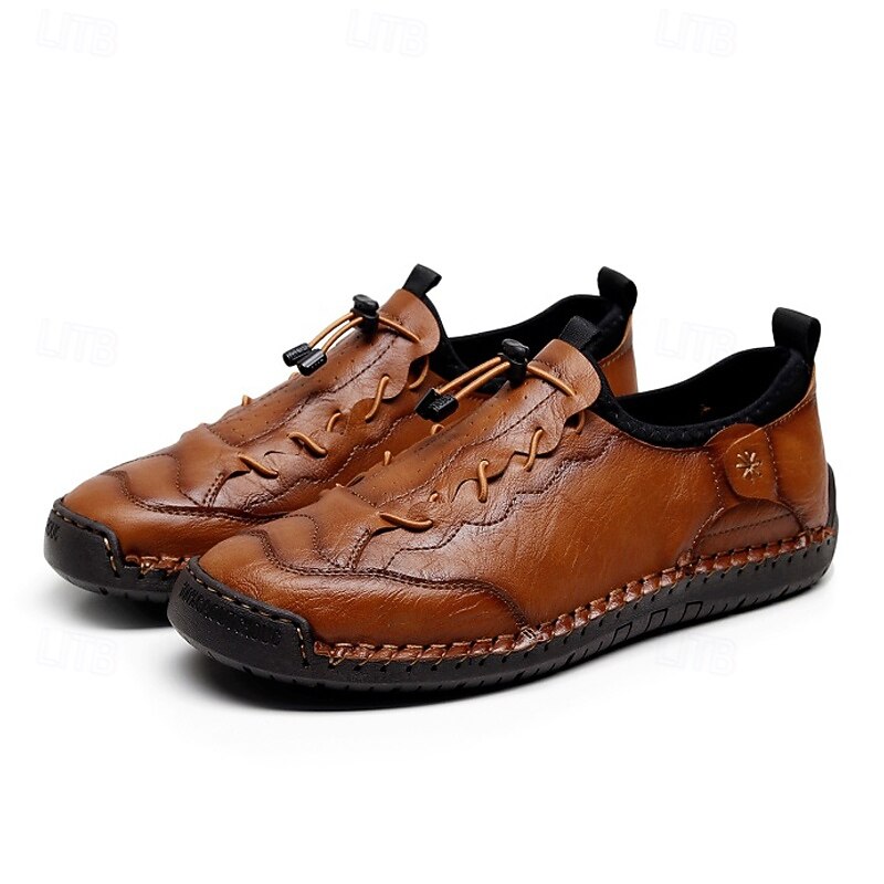 Men's Brown Handmade  Casual Shoes with Soft Rubber Sole and Elastic Drawstring, Comfortable Outdoor Driving Loafers for Travel and Daily Wear3