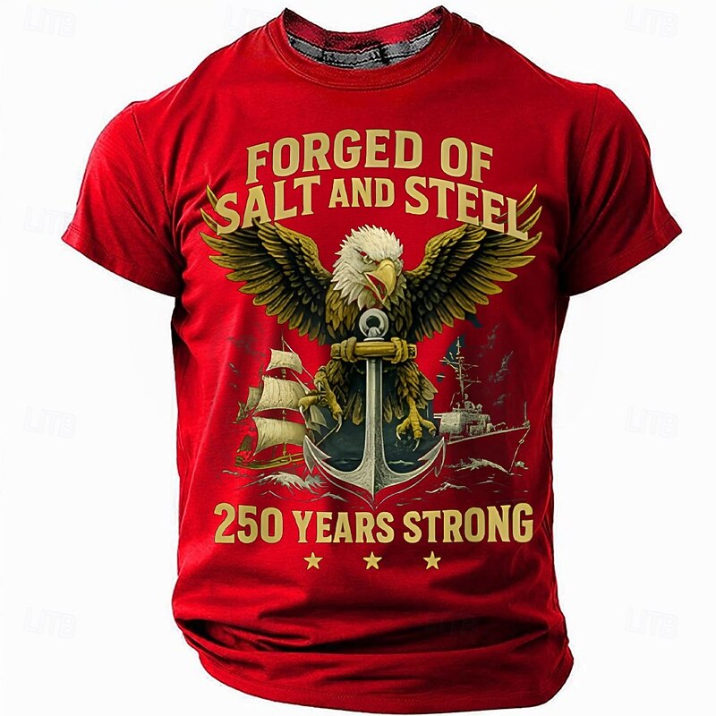 Men's American US Flag Eagle America's 250th Anniversary T Shirt Short Sleeve T shirt 3D Print Crew Neck Shirt Daily Military Street Daily Black Red Blue Summer Spring Clothing Apparel S M L XL XXL2
