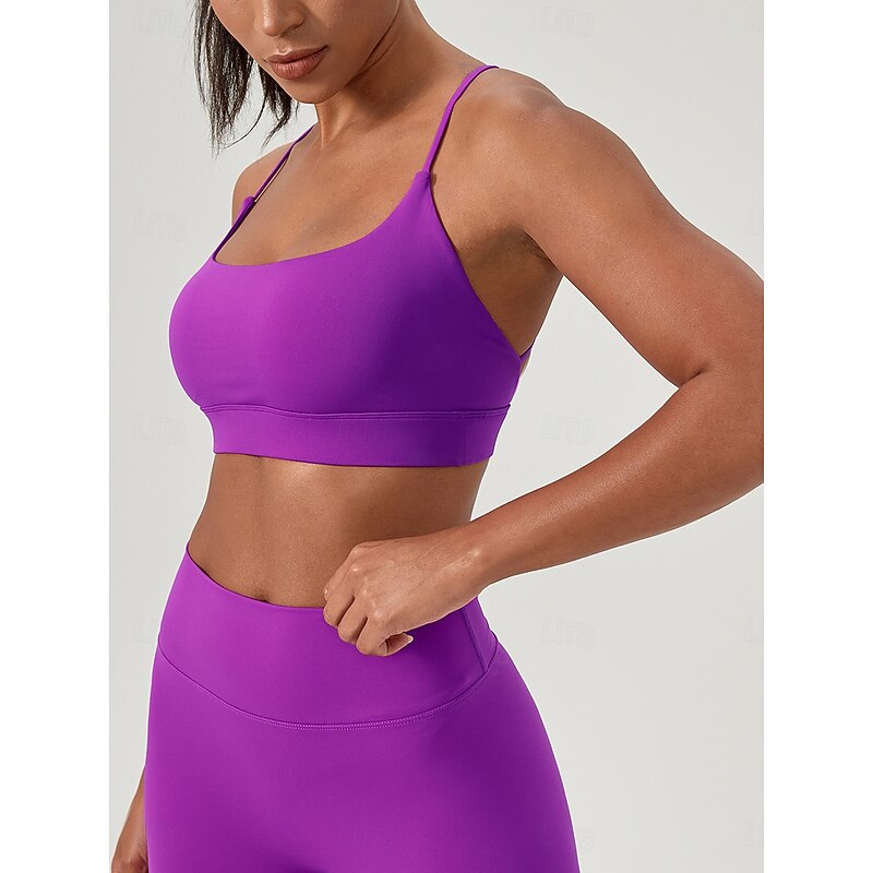 Women's Light Support Running Bra Sports Bra Open Back Removable Pad Bra Top Padded Leisure Sports Jogging Running Lightweight Soft Breathable Black Yellow Blue Solid Colored4