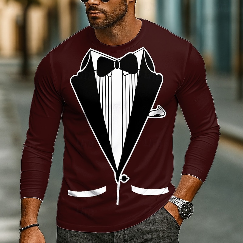 Christmas Men's Christmas Costume Costume T Shirt Long Sleeve T shirt 3D Print Crew Neck Shirt Fashion Basic 3D Street Casual Daily Black Burgundy Summer Spring Clothing Apparel S M L XL XXL XXXL2