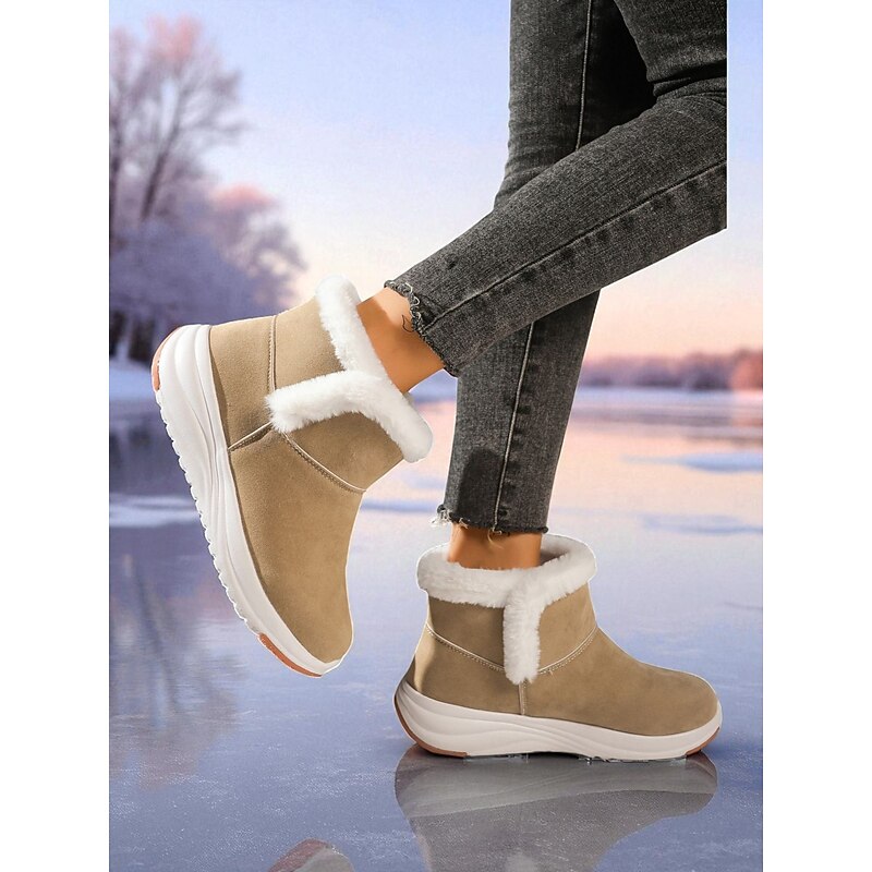 Women's Almond Faux Suede Winter Snow Boots with Warm Fleece Lining and Anti-Slip Soles, Casual Cozy Ankle Booties for Outdoor Cold Weather3
