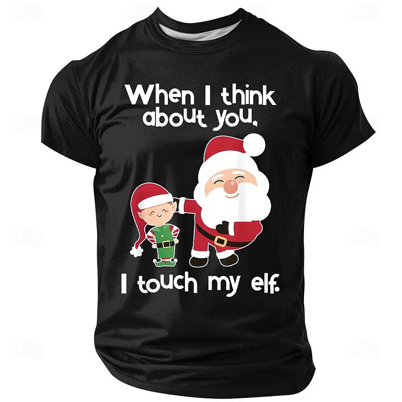 Christmas Men's Santa Claus Funny Slang T Shirt Short Sleeve T shirt 3D Print Crew Neck Shirt Daily Designer Artistic Vacation Party Street Black Red Blue All Seasons Clothing Apparel S M L XL XXL