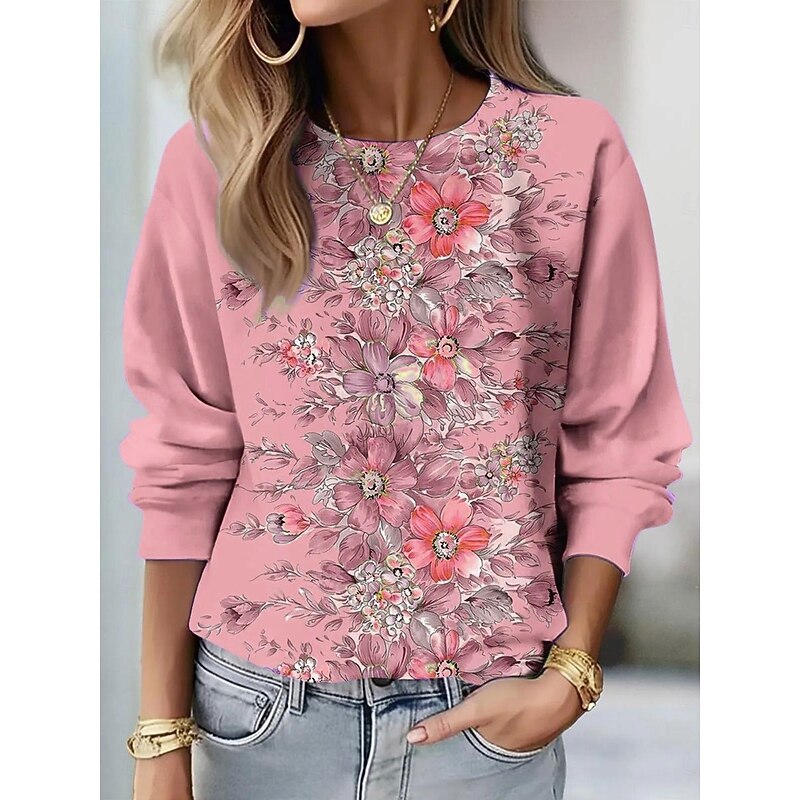 Women's Pullover Sweatshirt Hoodies Floral Graphic Fashion Casual Long Sleeve Crew Neck Round Neck Regular Tops Street Dailywear Print Red Blue Purple Green Spring Fall Winter4
