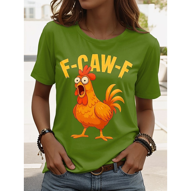 Women's T Shirt Graphic Rooster Letter Vintage Stylish Classic Short Sleeve Crew Neck Regular Tops Daily Weekend Print Black Red Blue Green Spring, Fall, Winter, Summer3