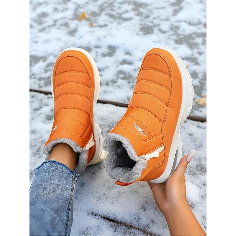 Women's Orange Waterproof Winter Snow Boots – Warm Fur-Lined Ankle Boots for Outdoor, Hiking and Cold Weather3