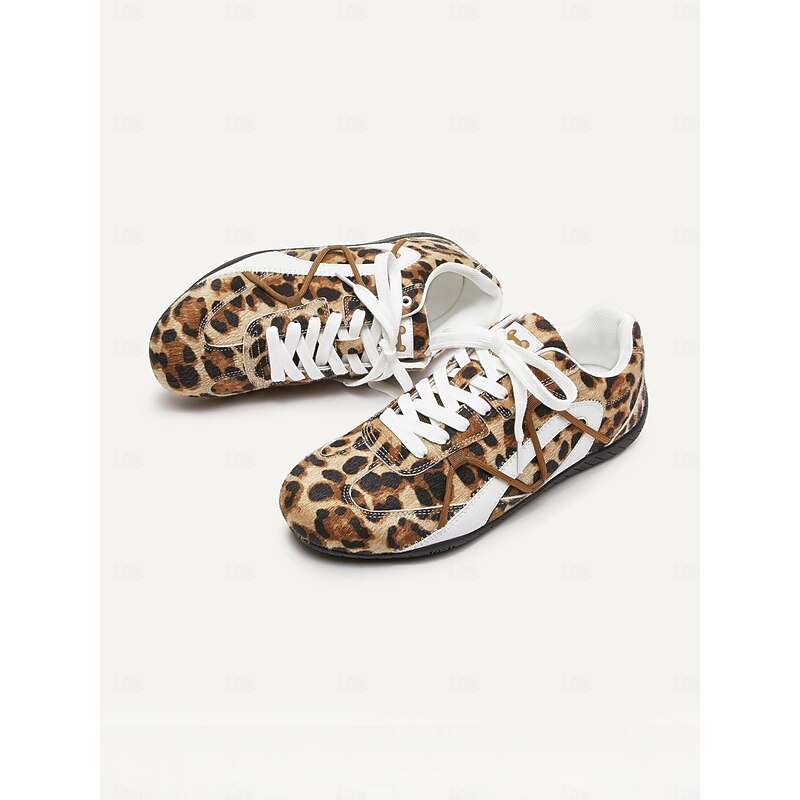Women's Leopard Print Lace-Up Sneakers, Lightweight Casual Fashion Trainers for Streetwear, Travel & Everyday Outfits3