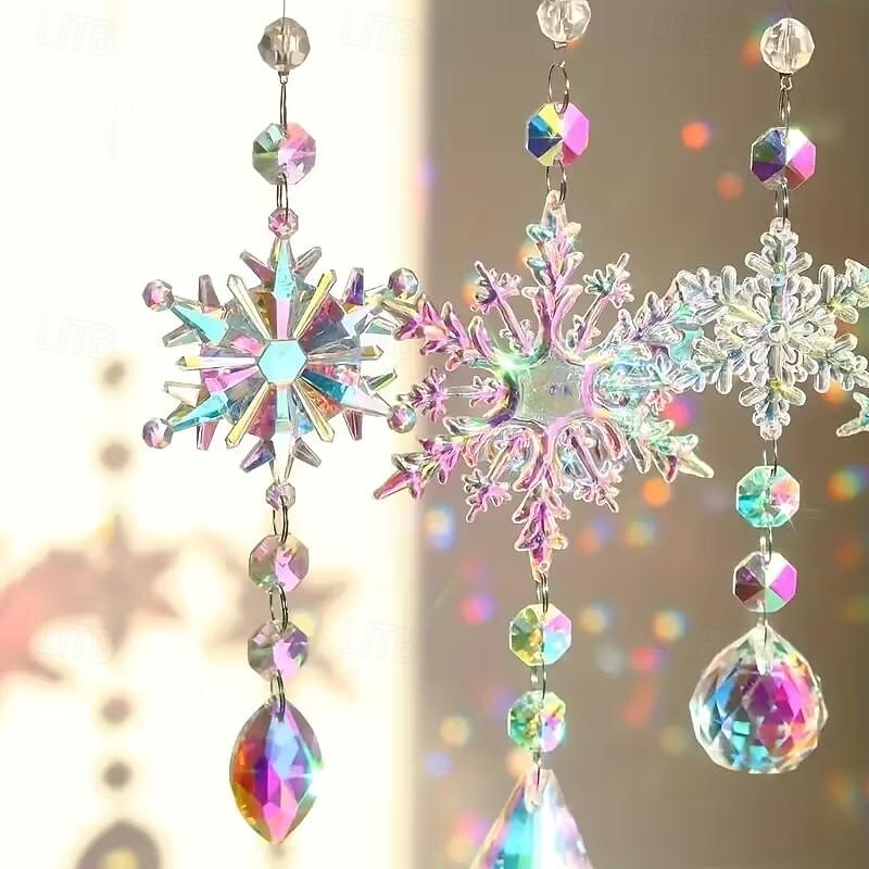 4pcs Exquisite Crystal Snowflake Ornaments - Elegant Winter Decorations for Christmas Tree Party Favors Anniversaries and Birthday Gifts - Colorful Sparkling and Dazzling Xmas Decor2