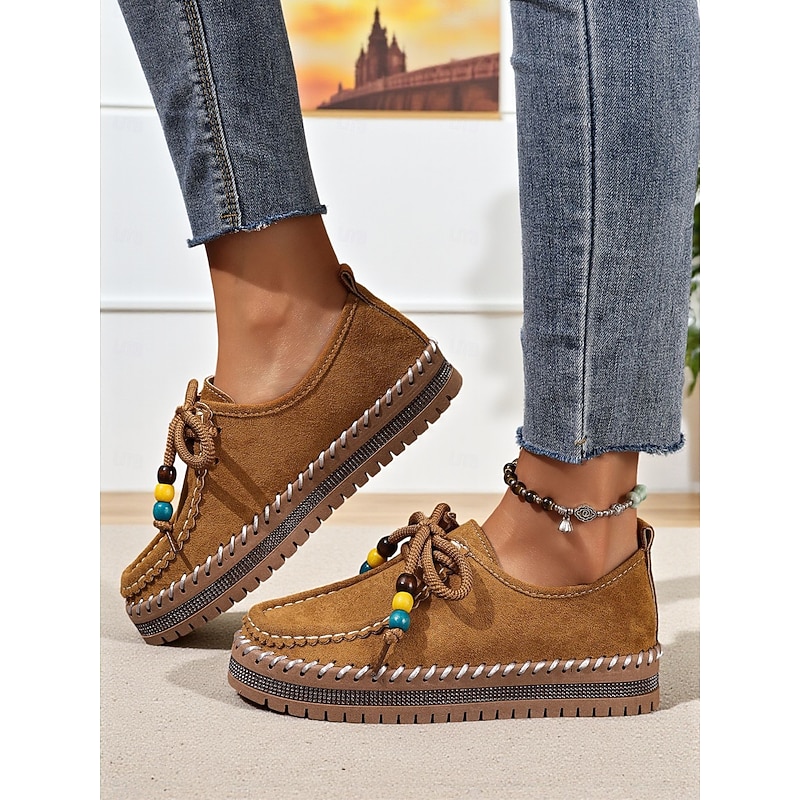 Women's Brown Moccasin Loafers with Rhinestone  Non-Slip Sole, Casual Comfort Driving Shoes for Everyday Wear & Travel