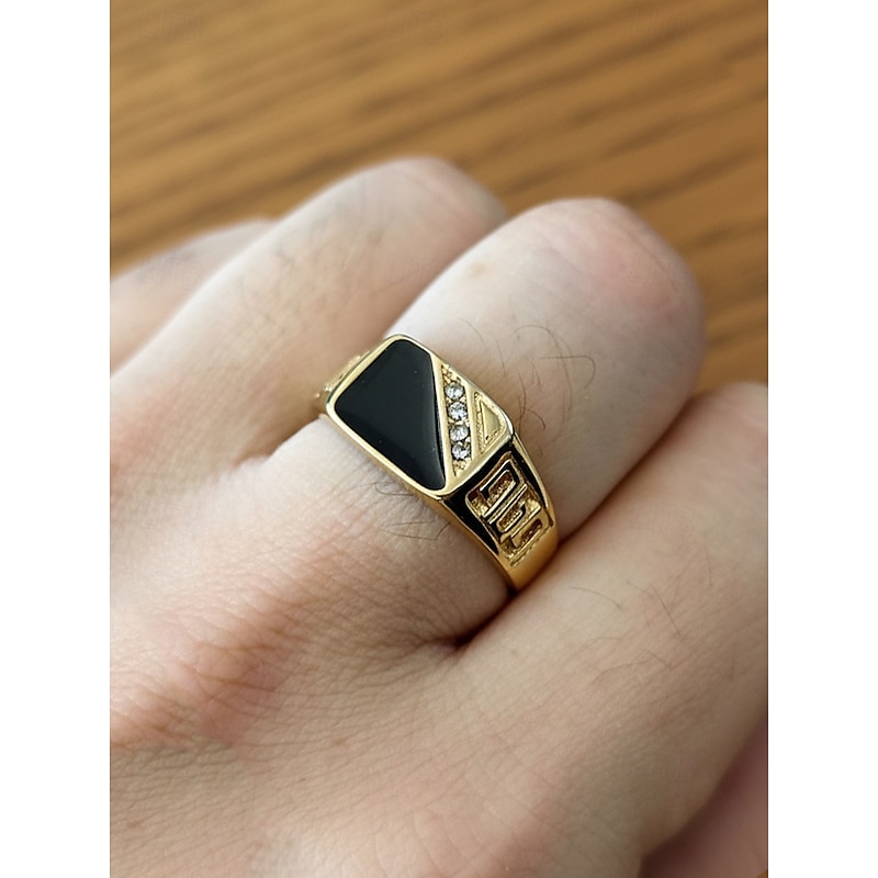 Men's Alloy Ring with Black Onyx and Zircon Accents, Vintage Geometric Statement Jewelry for Parties, Weddings & Daily Wear3