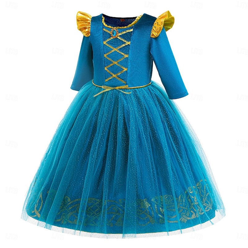 Kids Girls' Dress Solid Color Long Sleeve Performance Party Costume Halloween Costume Sweet Polyester Spring Fall 4-12 Years Blue3