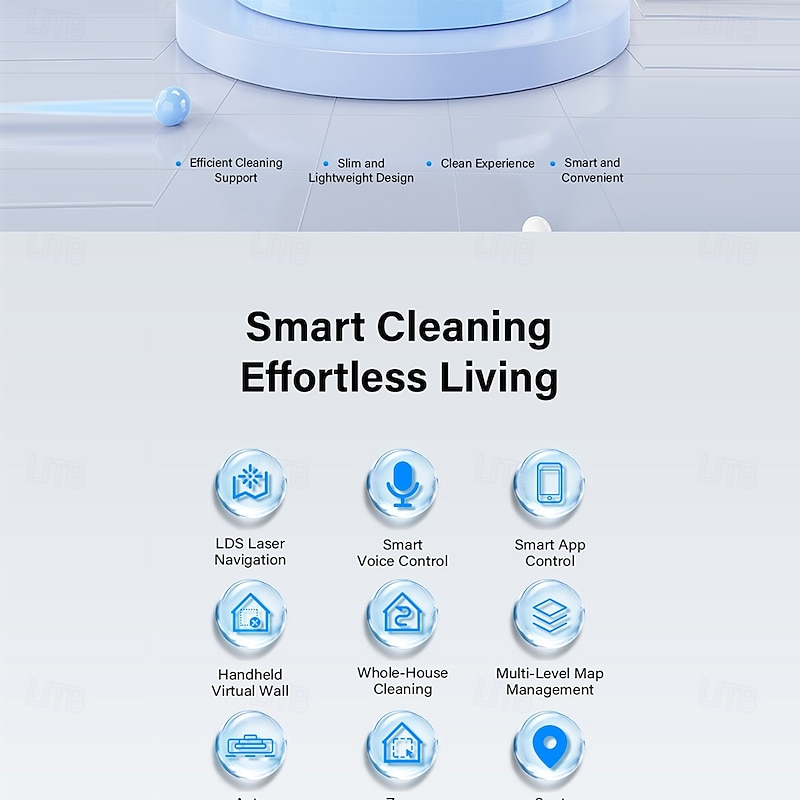Sweeping and Mopping Robot Combo with LiDAR Navigation APP Operation Smart Mapping No-Mop Zones and Invisible Wall Settings Auto Charging Long-Lasting Battery Life 3500Pa Powerful Suction2