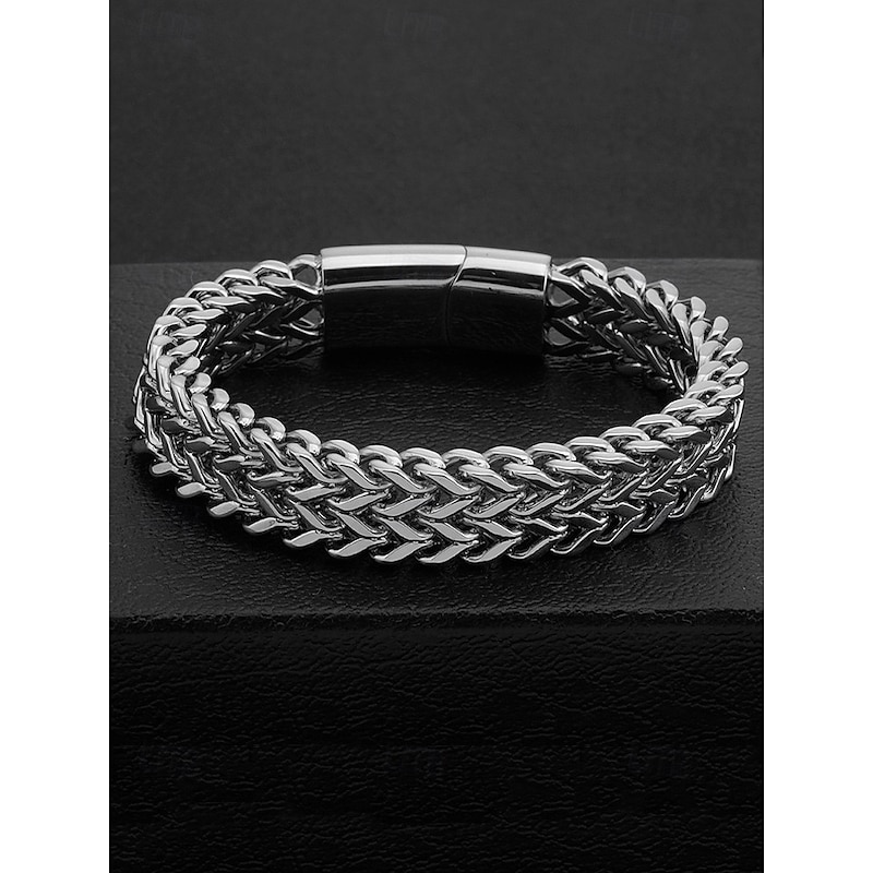 Men's Stainless Steel Braided Chain Bracelet with Magnetic Clasp – Modern Fashion Jewelry for Casual, Business and Party Wear4
