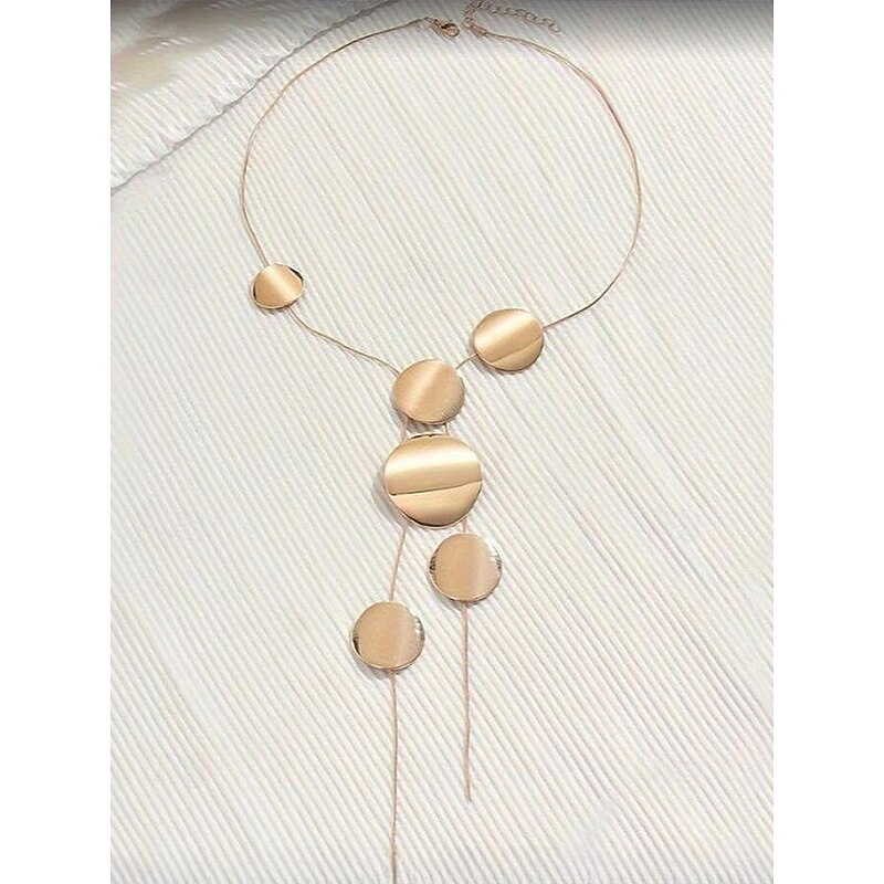 Women's Geometric Disc Pendant Long Necklace – Modern Minimalist Layered Jewelry for Elegant Parties, Formal Events and Daily Fashion3