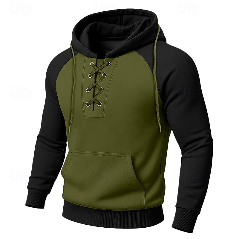 Men's Hoodie Full Zip Hoodie Tactical Hoodie Black Wine Army Green Navy Blue Khaki Hooded Plain Drawstring Patchwork Zipper Sports & Outdoor Casual Daily Streetwear Cool Sportswear Spring &  Fall