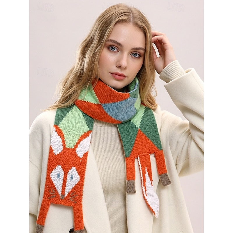 Women's Knitted Fox Scarf, Cute Animal Winter Neck Warmer, Soft Colorful Cartoon Shawl for Casual Wear, Outdoor & Holiday Gifts2