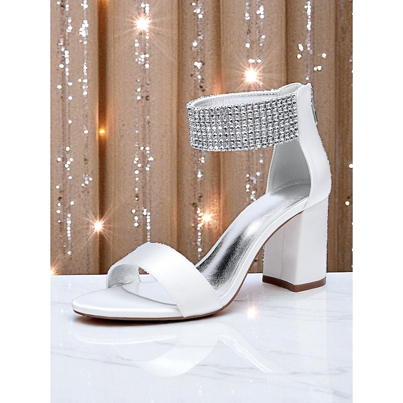 Women's Purple Satin Block Heel Sandals, Elegant Open Toe Evening Shoes with Rhinestone Ankle Strap, Perfect for Weddings, Proms & Formal Party Events4