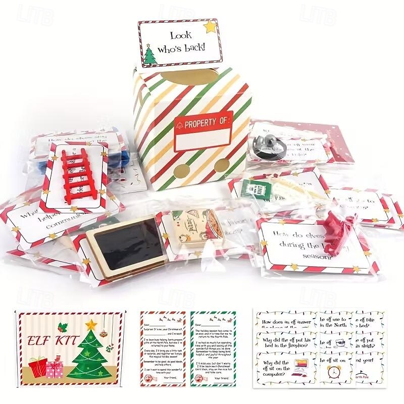 24-Day Christmas Elf Arrival Kit Christmas Countdown Kit with Jokes and Surprises Elf Set 24 Days of Christmas2