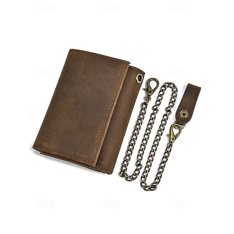 Men's Genuine Leather Wallet with Key Slot & Chain, Vintage Bifold Card Holder, Multi-Functional Coin Purse for Daily Use & Travel3