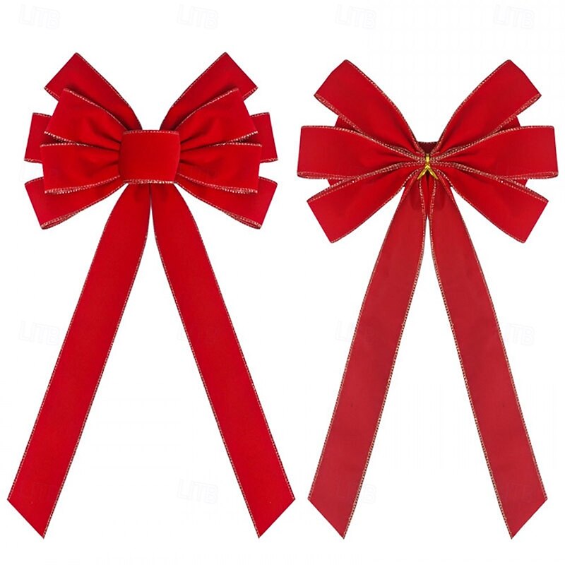 Christmas Tree Hanging Ornaments Red Wreath Bows Velvet Red Bows Hand Tied Easy Hanging Christmas Ornaments Holiday Gifts Deco Glitter Bow Front Door Pendant Decor Christmas Party New Year Decorations2